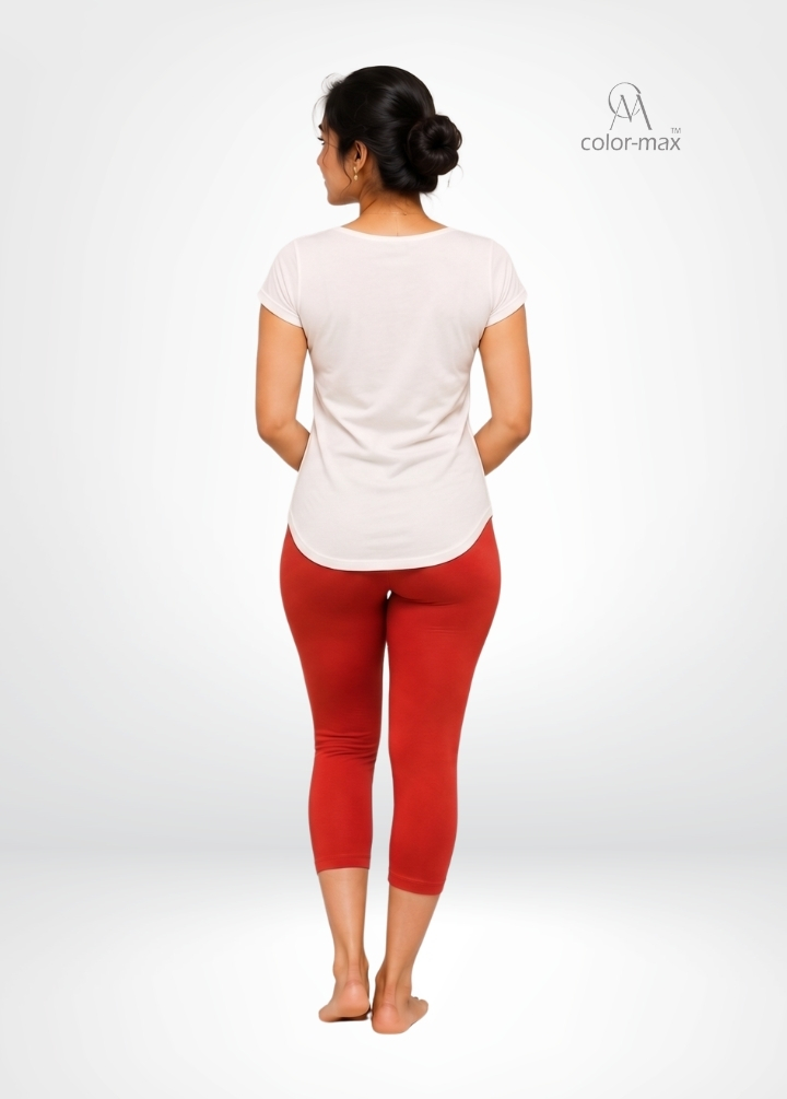 FERARY RED - Premium Cotton Lycra Capri Leggings - Hover